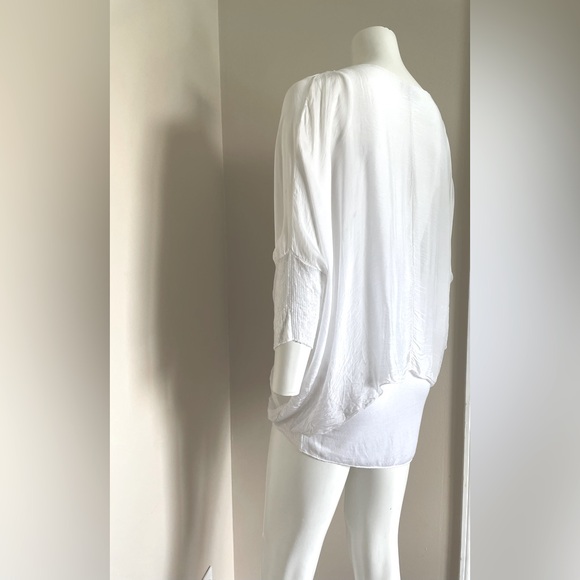 M Made in Italy WHITE Criss Cross Drape Front Silk Blend Blouse Size Large - Picture 3 of 9